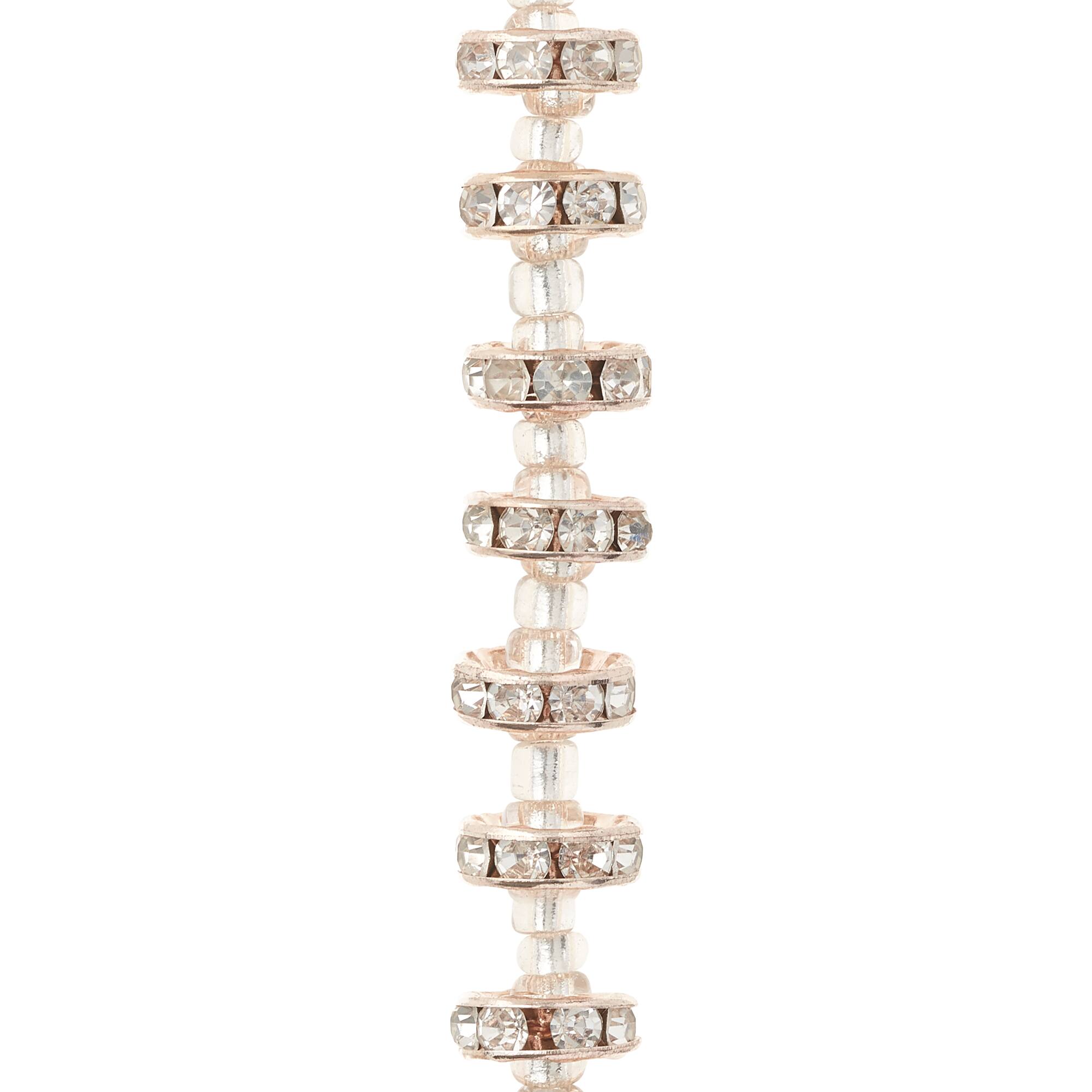 Rose Gold Rhinestone Studded Rondel Beads, 10mm by Bead Landing™